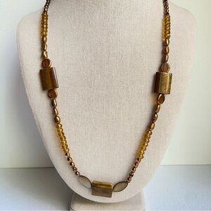 Tiger’s eye necklace with pearls glass and shell beads in brown and copper tone